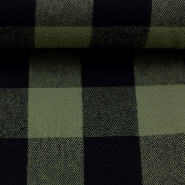 Flanell Baumwollflanell Maverick - Army/Schwarz