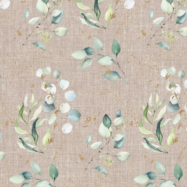 Baumwolle Canvas - Digitaldruck "Eukalyptus Leinenoptik beige"