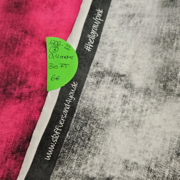 1206-22 - BWARE - 0,4 Meter Denim Verlauf #hellgrau/pink - Bio French Terry - 6€