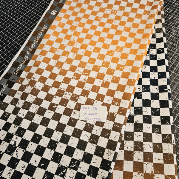 1504-05 /   1 Meter Karogrunge #dunkelblau/orange - Bio JERSEY