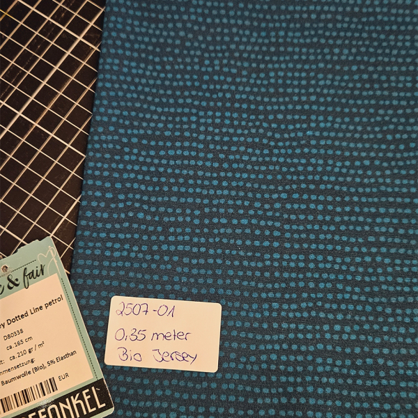 #2507-01 / 0,35 Meter - Bio Jersey Stoffonkel - Dots petrol - 5 €
