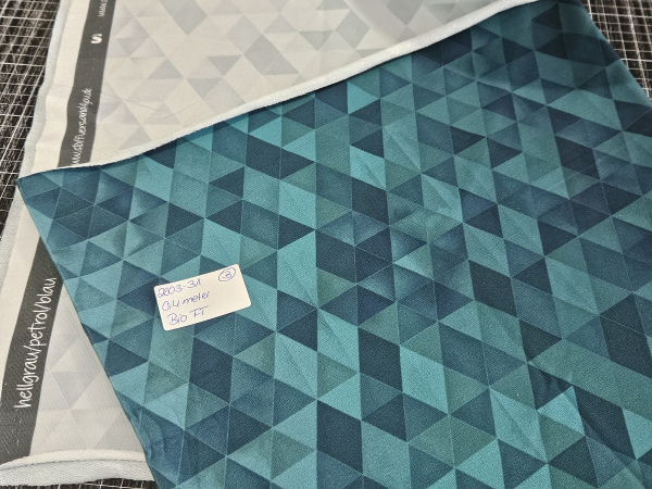 2603-31 - 0,4 Meter Geo Verlauf #hellgrau/petrol/blau- Bio French Terry