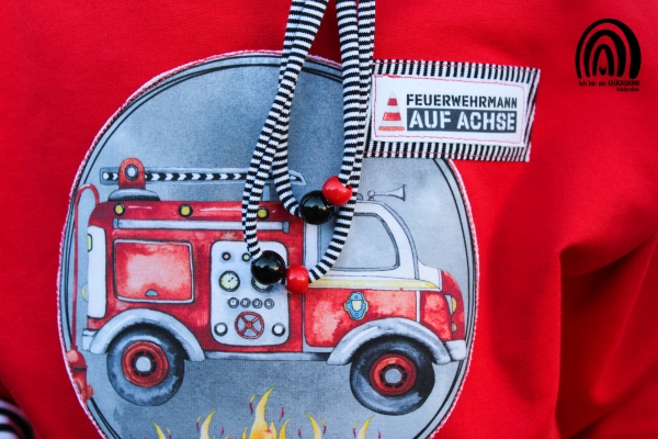 Patch / Aufnäher  - "Feuerwehrauto" rund mit Flammen