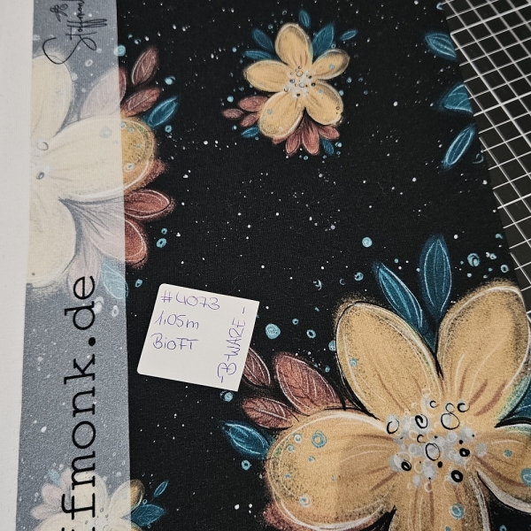 4073 - B-WARE - 1,05 meter - Bio French Terry - Blumen schwarz