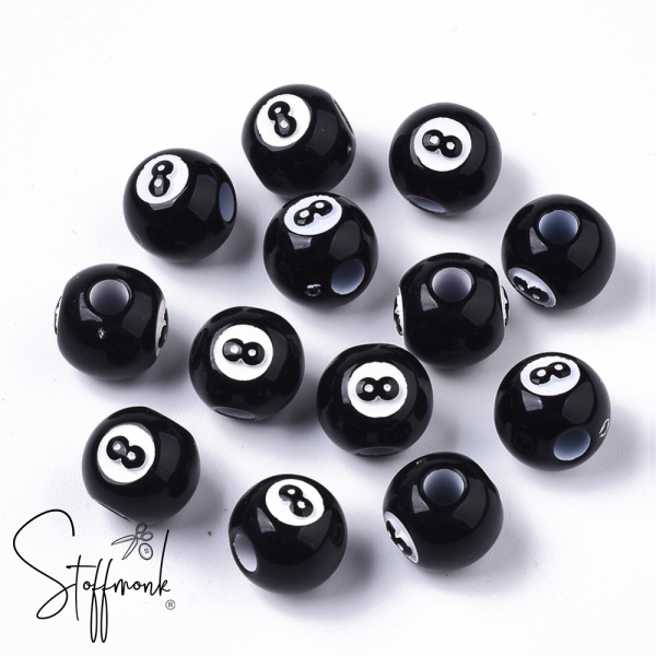 Großlochperlen - Acrylperlen - Billard schwarze 8 - 2 Stück -