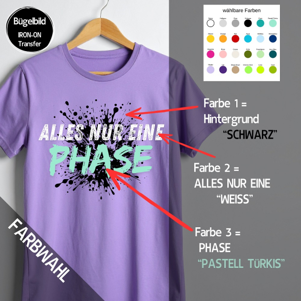 Bügelbild "Alles nur eine PHASE - SPLASH" - Farben & Größe frei wählbar