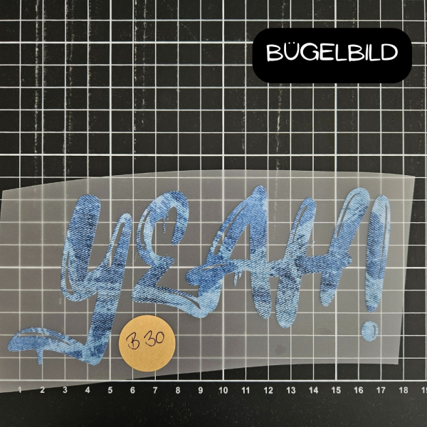Bügelbild - B30 - YEAH! #strokes hellblau - ca.17cm - 4€