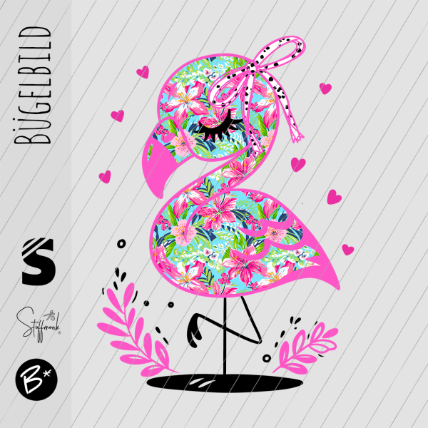 Bügelbild - " Flamingo (Blumen) "