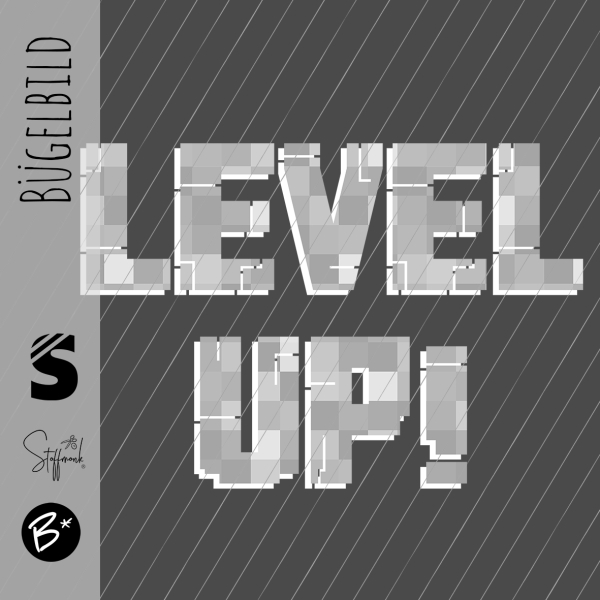 Bügelbild - " LEVEL UP! " PIXEL #hellgrau