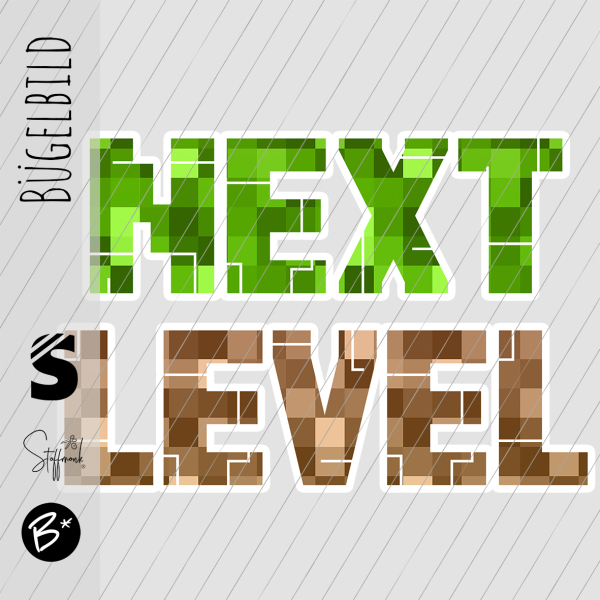 Bügelbild - " NEXT LEVEL " PIXEL #grün/braun