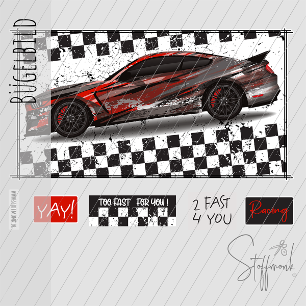 Bügelbild - "Rallyeauto ROT" - SET