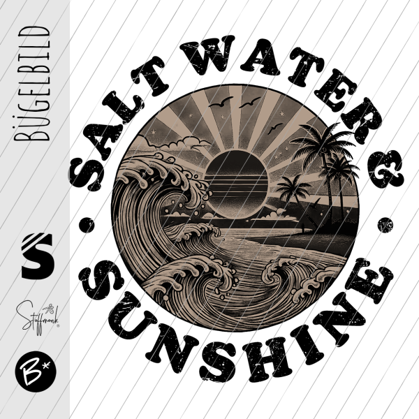 Bügelbild - "SALTWATER" - Rund #schwarz/braun