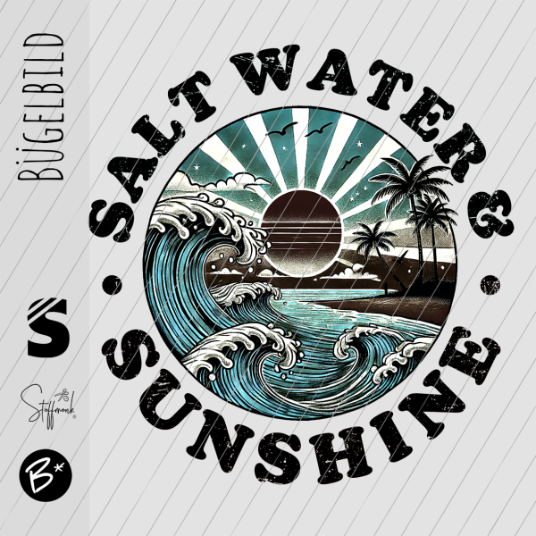 Bügelbild - "SALTWATER" - Rund #schwarz/petrol