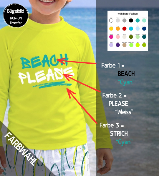 Bügelbild "BEACH PLEASE" - Farben & Größe frei wählbar