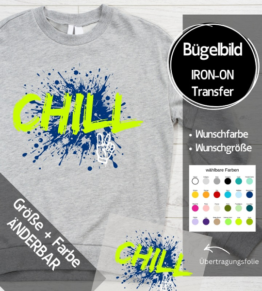 Bügelbild "CHILL - Splash & Peasefinger" - Farben & Größe frei wählbar