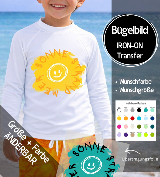 Bügelbild "SONNE STRAND MEER" - Farben & Größe frei wählbar