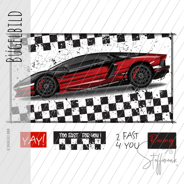 Bügelbild - "Sportwagen ROT" - SET
