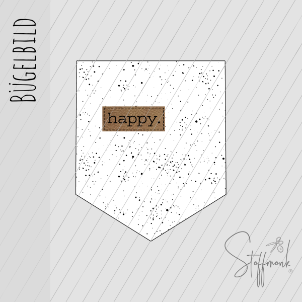 Bügelbild - " Tasche - HAPPY  " - Höhe 9 cm