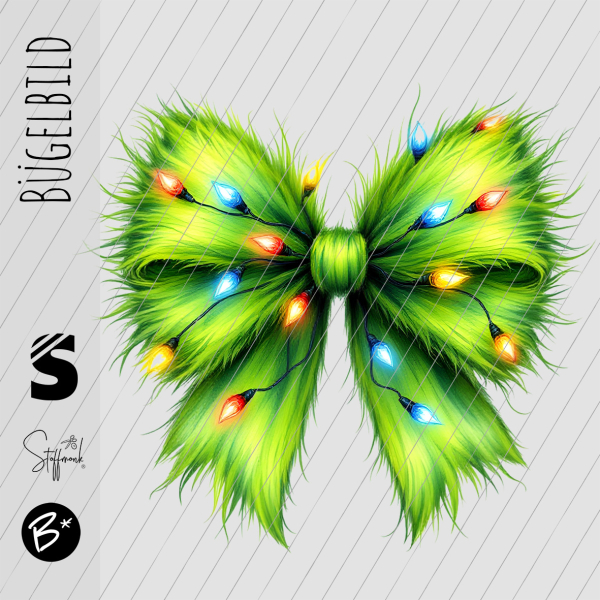 Bügelbild -  " Schleife #grün mit Lichterkette "