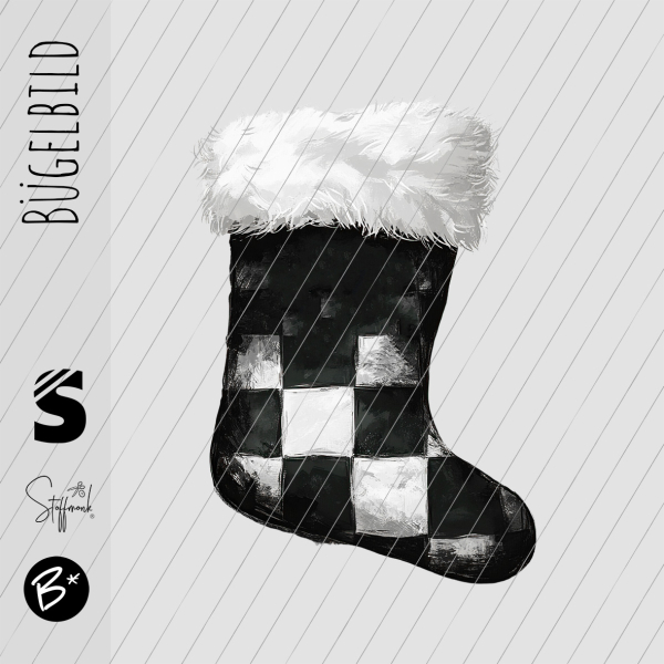 Bügelbild -  " Weihnachtsstrumpf weiss/schwarz "
