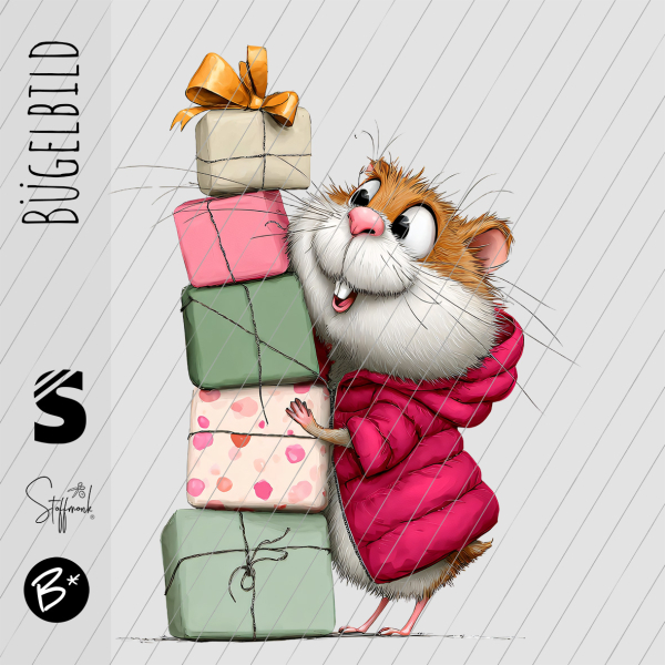 Bügelbild -  " Geschenke-Hamster "