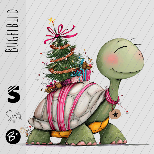 Bügelbild -  " Schildkröte mit Weihnachtsbaum "