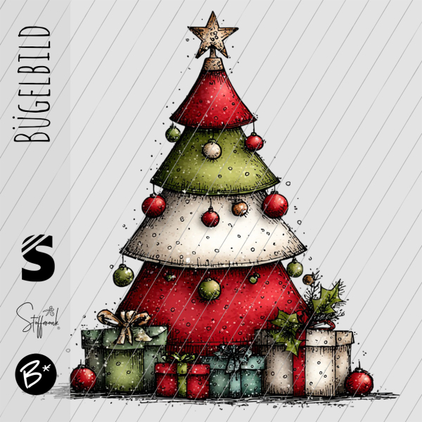 Bügelbild -  " Weihnachtsbaum #rot/grün/weiss "