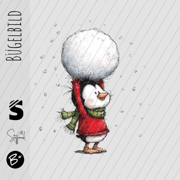Bügelbild -  " Pinguin mit Schneeball "