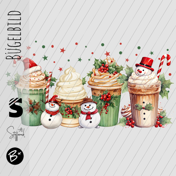 Bügelbild -  " 4er X-Mas Becher #grün "