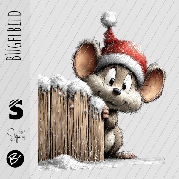 Bügelbild -  " süße Maus hinterm Zaun "