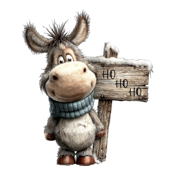 Bügelbild -  " Esel mit Schild - Ho Ho Ho "