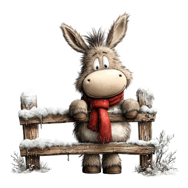 Bügelbild -  " Esel am Zaun (roter Schal) "