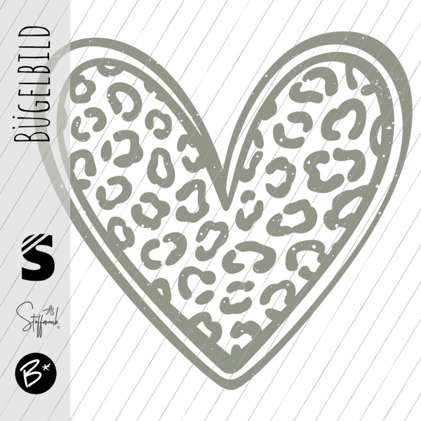 Bügelbild -  " Herz mit Outline  - Leo Konfetti # oliv "