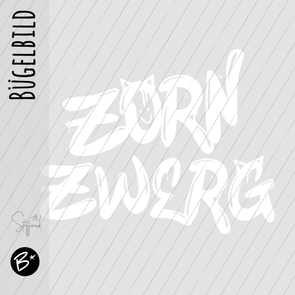 Bügelbild - " Zorn Zwerg - WEISS " Größe nach Auswahl