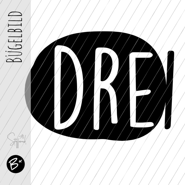 Bügelbild - " DREI - Button - ca. 14-15cm " - schwarz