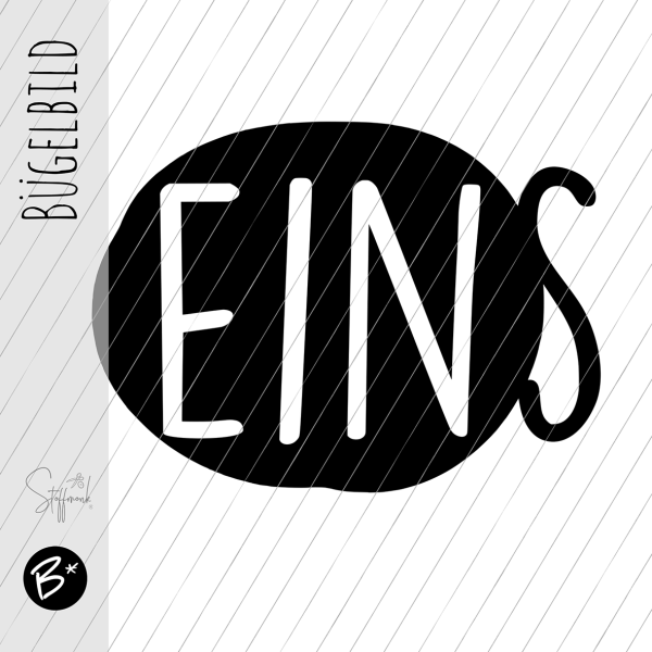 Bügelbild - " EINS - Button - ca. 14-15cm " - schwarz