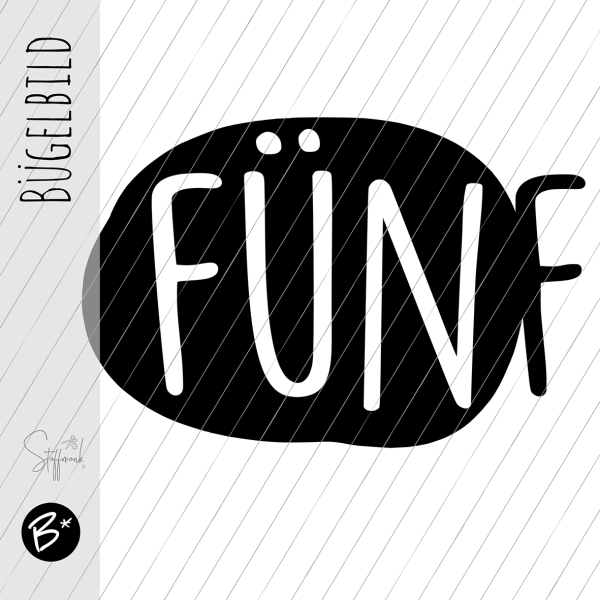 Bügelbild - " FÜNF - Button - ca. 14-15cm " - schwarz