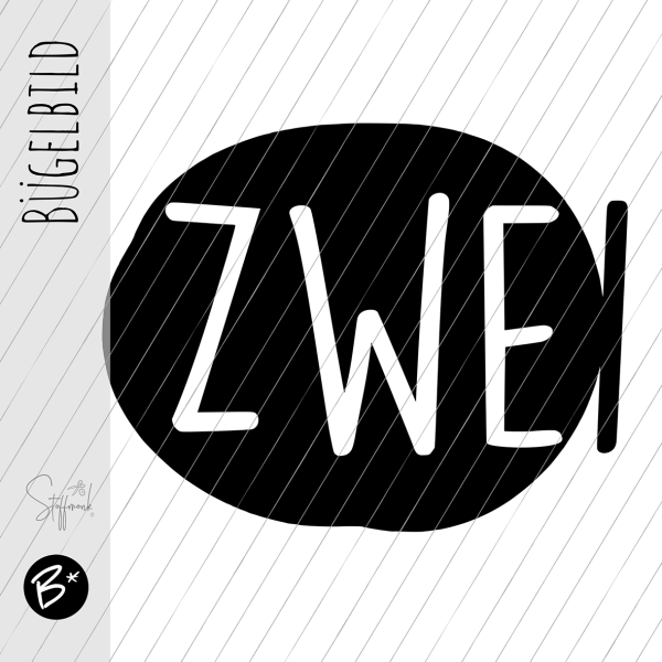 Bügelbild - " ZWEI - Button - ca. 14-15cm " - schwarz