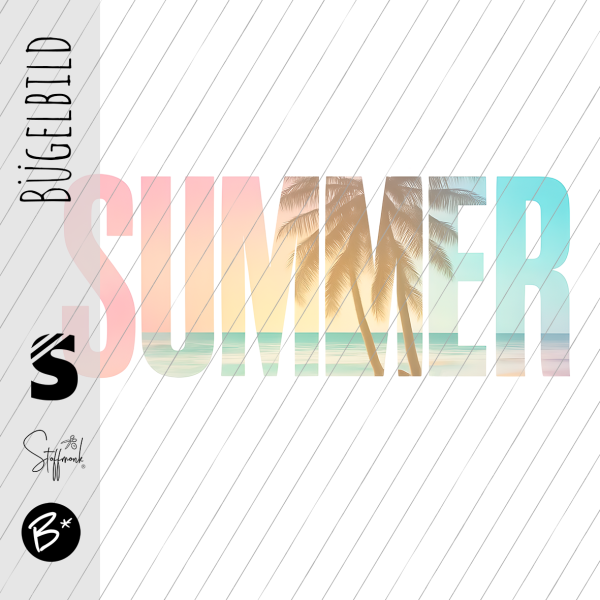 Bügelbild - " SUMMER (Palmen Text) " - Version 1