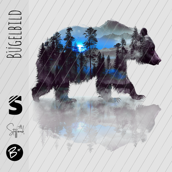 Bügelbild -  " Wood Bear " - Dunkelblau