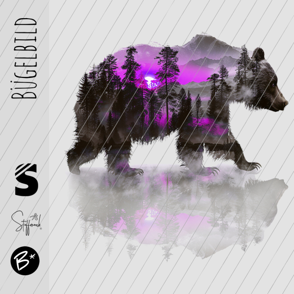 Bügelbild -  " Wood Bear " - Pink