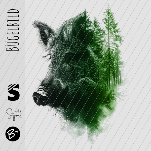 Bügelbild -  " Wood Wildschwein " Grün