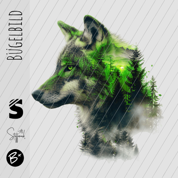 Bügelbild -  " Wood Wolf " - Grün