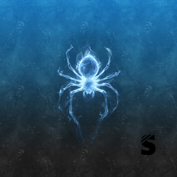 Einzel Panel " SPINNE " - Grunge Verlauf - #dunkelgrau/royal - Bio French Terry