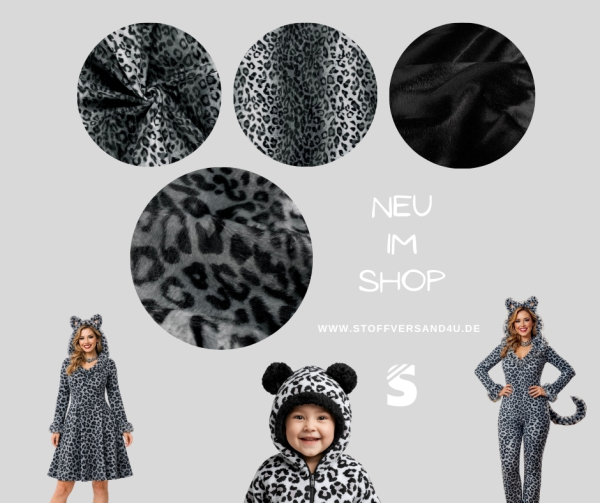 Velours Stoff bedruckt / Plüsch - Leo Panther Dunkelgrau