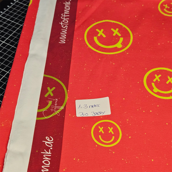 HS#22 - 1,3 Meter - Smilies #pink/gelb - Bio Jersey - statt 29,77€ -- NUR 20,84 €