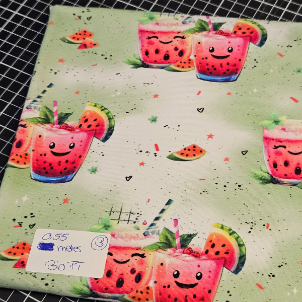 HS#63 - B-Ware 0,55 Meter Melone Gesicht - Bio French Terry - statt 12,60 € -- NUR 8 €