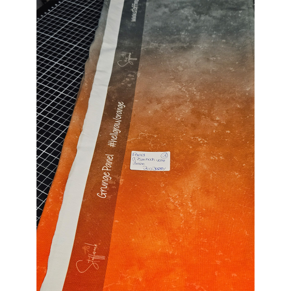 HS#97 - B-Ware Panel Grunge #hellgrau/orange ca. 0,75 Meter hoch, volle Breite - Bio Jersey - statt 18,90€ -- NUR 12,90 €