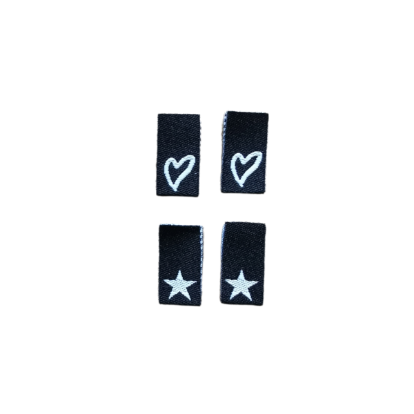 4 er Set - Weblabel gefaltet - "Stern + Herz" - schwarz