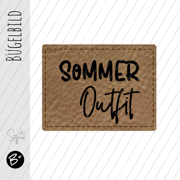 Bügelbild - Label - "Sommer Outfit"  - ca. 3,3 cm x 2,5 cm
